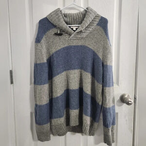Gap men lambs wool blend striped knit sweater cowl neck men large